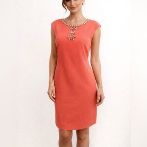Vince Camuto Embellished Solid color Coral Pink Sleeveless Mini Dress Classic 10